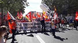 Nokia employees protest in Paris following job cuts announcement
