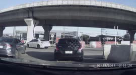 Moment truck driver rams SEVEN cars before driving away in Thailand