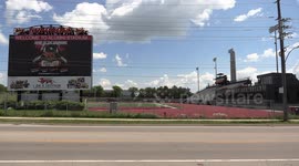 Empty university campus and sports stadium in Guelph, Canada remain closed due to COVID 19 coronavirus pandemic