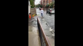 Roads in Hoboken, New Jersey flooded by Tropical Storm Fay