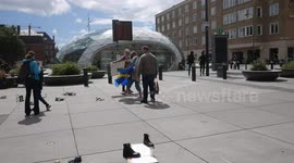 Activist try to convince people to use face masks to fight Covid-19 spread in Sweden
