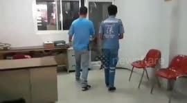 Monitor lizard caught after roaming into motorcycle shop to cool down