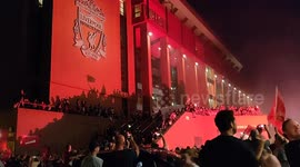 Liverpool fans gather at Anfield to celebrate first title in 30 years