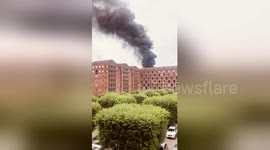 Smoke billows from Copenhagen hotel fire