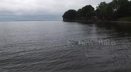 Amazing drone view of pike striking lure