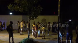 Small crowd gather outside Alfredo Di Stefano Stadium after Real Madrid wins La Liga title