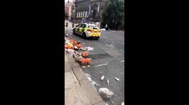 Aftermath of Leeds United fans celebrating in Millennium Square