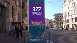 Timer for Euro 2020 which was postponed to 2021 is set near Palace Square in St Petersburg, Russia