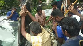 Officials battle to remove snake hiding in hood of car in southern India