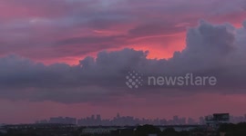 Beautiful blood-red sky appears during sunset in the Philippines