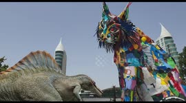 AR dinosaur in Lisbon - Cat statue in Oriente