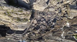 Aerial view of a cliff located in Asturias, Spain. Famous for bouldering and fishing. Nice place to scape from coronavirus social distance.