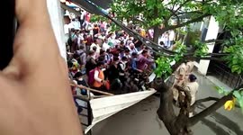 Commuters stage protest demanding to board local trains amid COVID-19 lockdown in western India