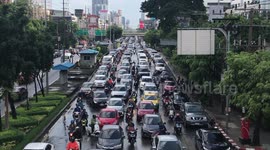 Heavy traffic on roads in Bangkok after rainy season storm
