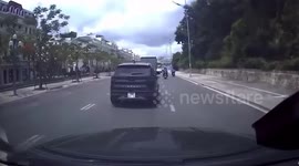 Truck spins out of control after trying to overtake in Vietnam