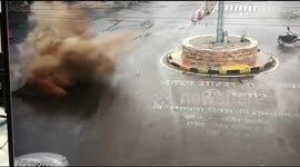 Driver has lucky escape after pipe explodes under street in northwest India