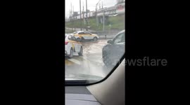 Moscow was hit by a heavy downpour as roads in Russia become dangerous