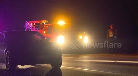 Pedestrian killed in crash on Domenigoni Highway near Hemet, California after being hit by two cars