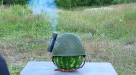 Military helmets used to protect watermelons from firecrackers in YouTuber's experiment