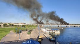 Tempe Town Lake Fire - view from East side on Mill Avenue Bridge