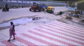 Man flung through air in freak accident takes out passerby in southern India