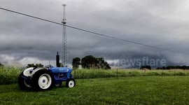 Storm clouds rolling in over the countryside