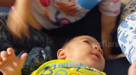3 year old girl telling baby brother that she wants a sister and another brother
