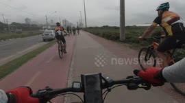Riding a bike in a cloud day
