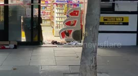 Blood on floor of shop after stabbing in Islington