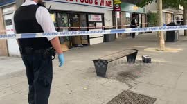 Further footage: Blood on floor of shop after stabbing in Islington