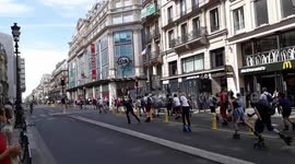 Group of roller skaters ride on coronavirus bicycle lanes in Paris