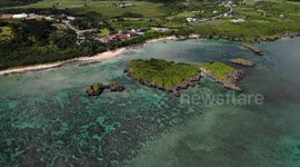 Beautiful drone shot at Hoshizuna beach, Okinawa, Japan.