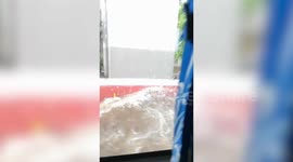 Roads submerged by burst water pipe in Manila, the Philippines