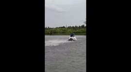 Astonishing moment fish jump out the water while fed in Vietnam