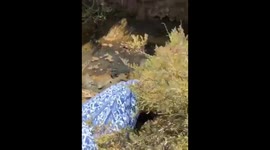 Woman falls into mud pit