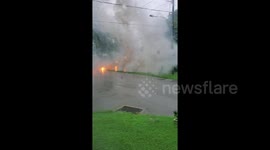 Newsflare Edit - Electrical fire from power line on ground caused by storm in Delaware City, Delaware
