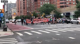 BLM Protesters gather at spot of controversial NYPD Police arrest off 2nd Avenue during March in Manhattan