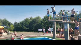 Funny fail - Hilarious guy slipped on the big diving board and fell in the pool facing his head and stomach