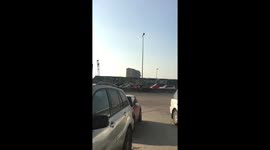 The port today, a guy driving his wrecked vehicle