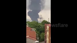 Large fire burns following explosion at Repsol oil refinery in Puertollano, Spain