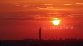 Red sunset over St Petersburg, Russia