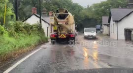 Main A487 Flooded Road Nr Aberystwyth Ceredigion after storms hit.