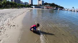 Litle boy playing on the Beach in Vitória.