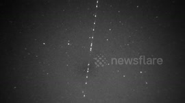 Night vision filming of SpaceX's Starlink 9 satellite train launch
