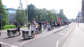 Music and events industry workers march through Manchester uk city centre, 11th August, 2020,  to lobby the Government for support during the Covid crisis.