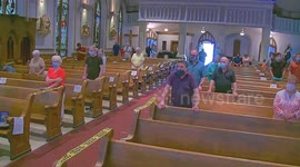 Worshippers seen social distancing at church in Mount Carmel, Pennsylvania