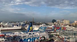 Cruise ships docked alongside in port of Genova