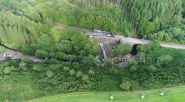 Drone footage of derailed train in Stonehaven, Scotland