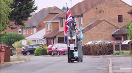 75 yr old  turns mobility scooter into tank firing bubbles for 75th VJ Day in Kent, UK