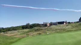 UK: Royal Air Force Red Arrows Fly Over To Mark 75th VJ Day Anniversary